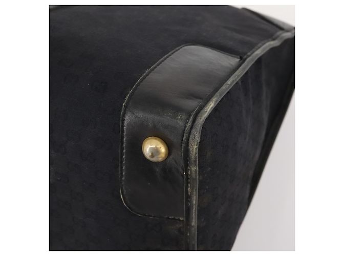 Bolsa Boston GUCCI GG Canvas Web Sherry Line Preta Ouro Auth 175830A Preto Dourado - vista 8