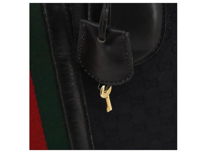 Bolsa Boston GUCCI GG Canvas Web Sherry Line Preta Ouro Auth 175830A Preto Dourado - vista 9