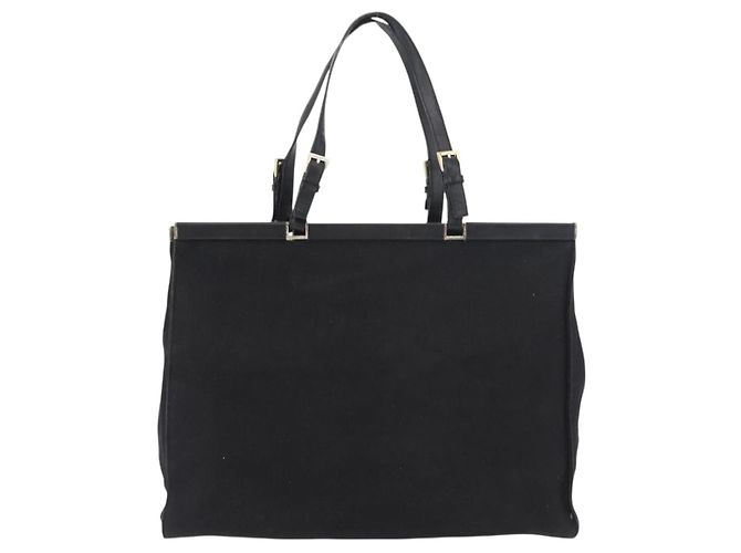 Borsa Tote PRADA in tela nero e oro Auth 176696 D'oro - vista 13