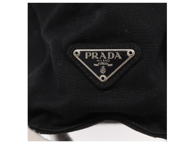 Borsa Tote PRADA in tela nero e oro Auth 176696 D'oro - vista 17