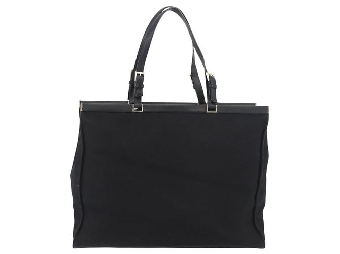 Borsa Tote PRADA in tela nero e oro Auth 176696 D'oro - vista 2
