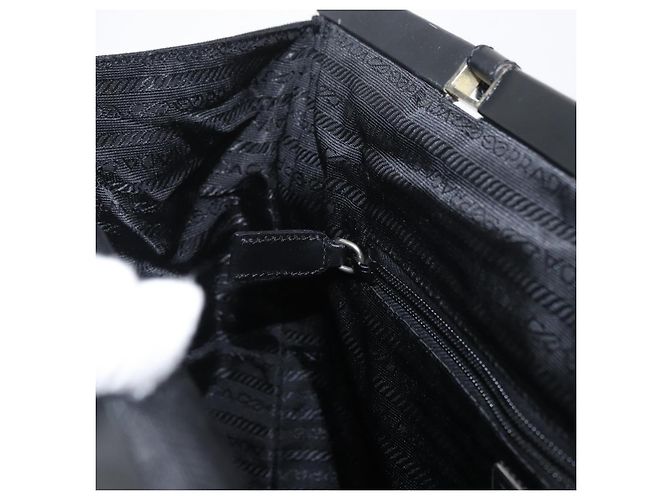 Borsa Tote PRADA in tela nero e oro Auth 176696 D'oro - vista 20