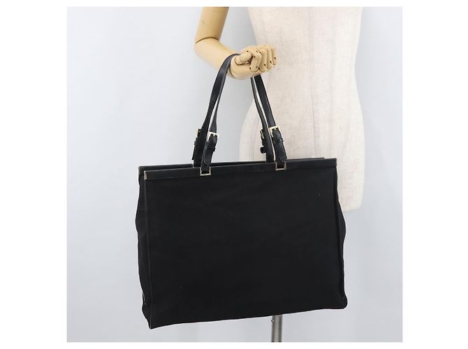 Borsa Tote PRADA in tela nero e oro Auth 176696 D'oro - vista 22