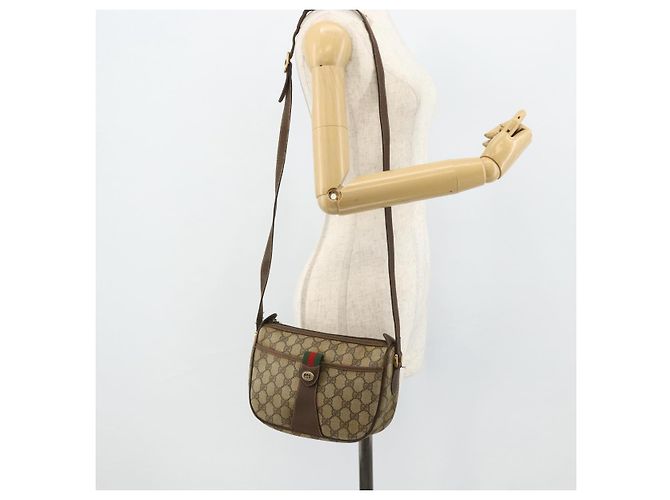Borsa GUCCI GG Supreme Web Sherry Line in PVC Beige Oro 89 02 032 Auth 177923 D'oro - vista 23