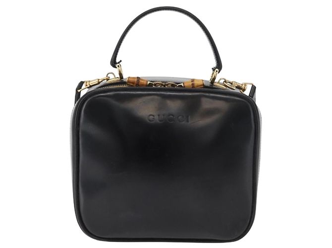 Borsa a mano GUCCI Bamboo in pelle 2way Nero Oro Auth 178244 D'oro - vista 13