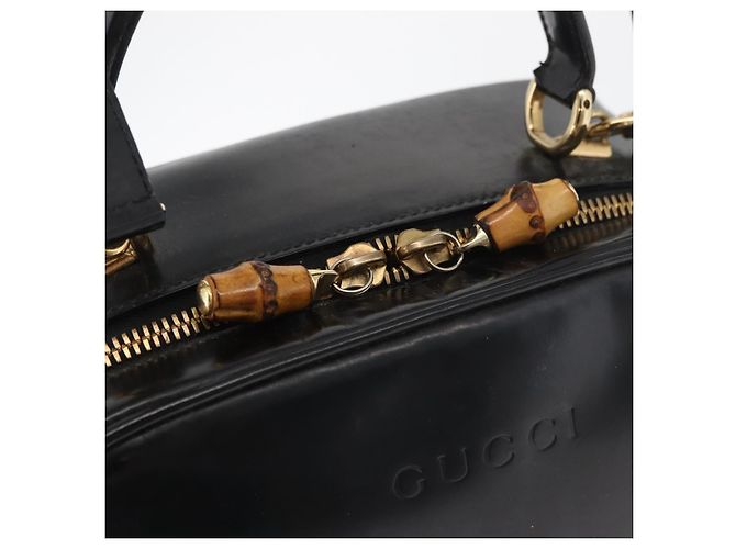 Borsa a mano GUCCI Bamboo in pelle 2way Nero Oro Auth 178244 D'oro - vista 19