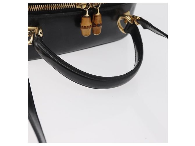 Borsa a mano GUCCI Bamboo in pelle 2way Nero Oro Auth 178244 D'oro - vista 7