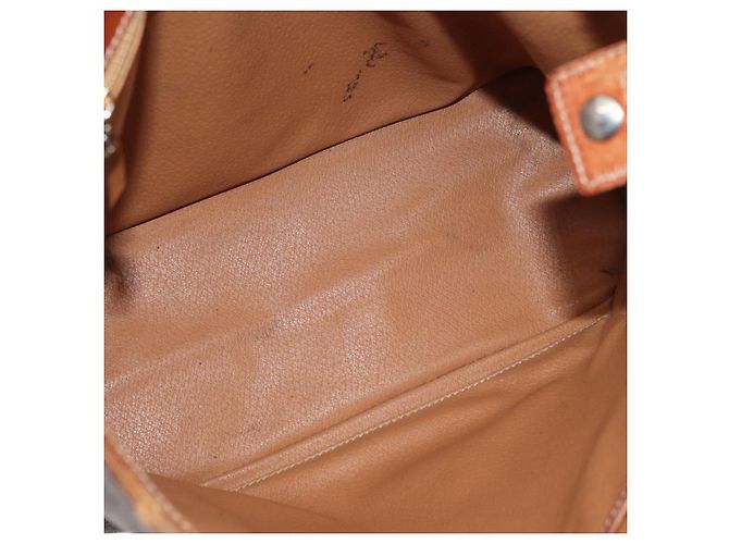 Céline Borsa CELINE Macadam Canvas PVC Pelle Marrone Oro Auth 178960 D'oro - vista 10