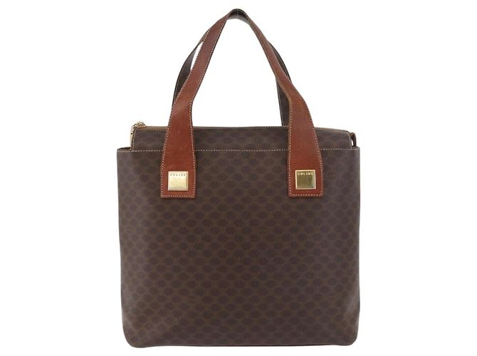 Céline Borsa CELINE Macadam Canvas PVC Pelle Marrone Oro Auth 178960 D'oro - vista 13