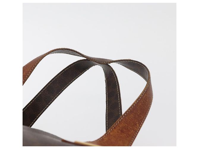 Céline Borsa CELINE Macadam Canvas PVC Pelle Marrone Oro Auth 178960 D'oro - vista 14