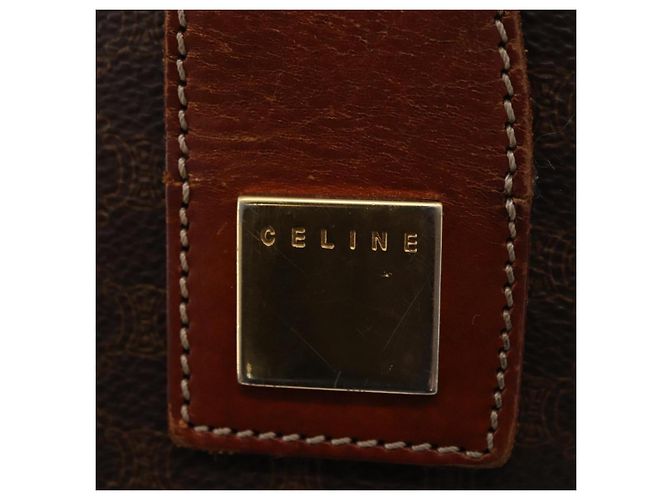 Céline Borsa CELINE Macadam Canvas PVC Pelle Marrone Oro Auth 178960 D'oro - vista 19