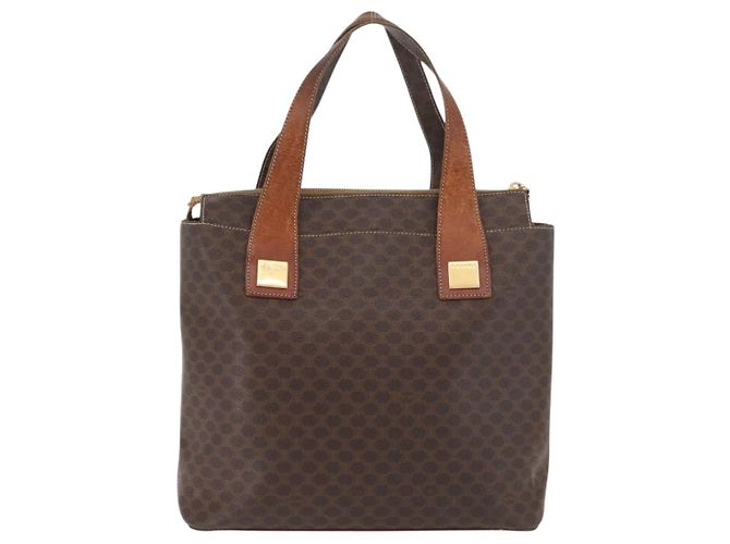 Céline Borsa CELINE Macadam Canvas PVC Pelle Marrone Oro Auth 178960 D'oro - vista 2