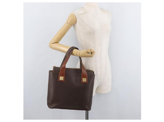 Céline Borsa CELINE Macadam Canvas PVC Pelle Marrone Oro Auth 178960 D'oro - vista 26