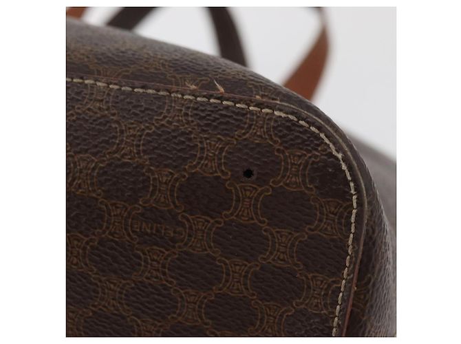 Céline Borsa CELINE Macadam Canvas PVC Pelle Marrone Oro Auth 178960 D'oro - vista 7