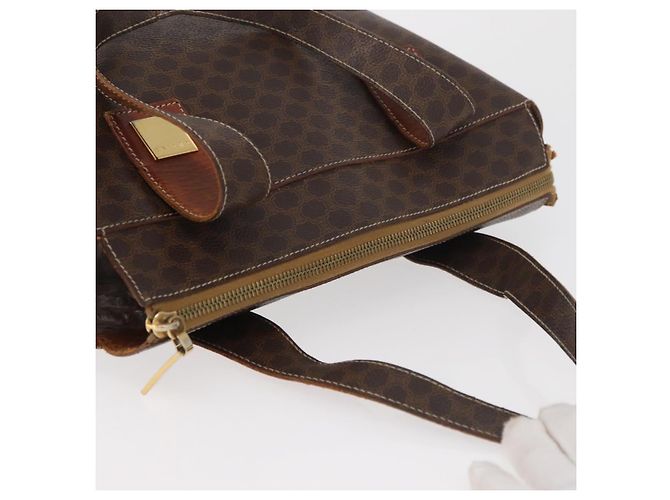 Céline Borsa CELINE Macadam Canvas PVC Pelle Marrone Oro Auth 178960 D'oro - vista 8