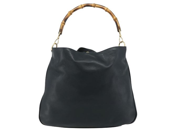 Borsa a Spalla GUCCI Bamboo in Pelle Nera e Oro 001 1577 2615 Auth bs34923 Nero D'oro - vista 13