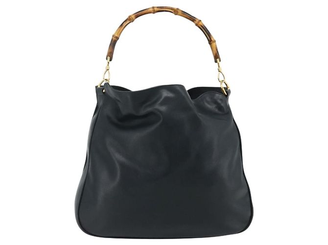 Borsa a Spalla GUCCI Bamboo in Pelle Nera e Oro 001 1577 2615 Auth bs34923 Nero D'oro - vista 2