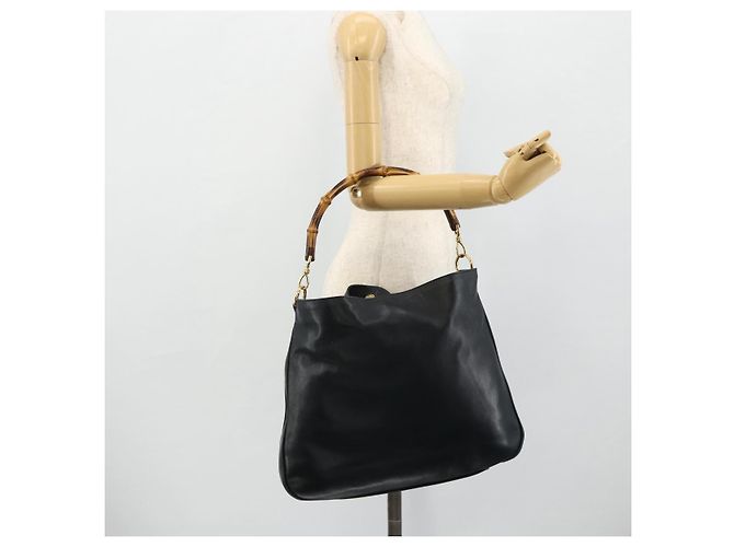 Borsa a Spalla GUCCI Bamboo in Pelle Nera e Oro 001 1577 2615 Auth bs34923 Nero D'oro - vista 21