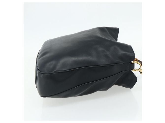 Borsa a Spalla GUCCI Bamboo in Pelle Nera e Oro 001 1577 2615 Auth bs34923 Nero D'oro - vista 4