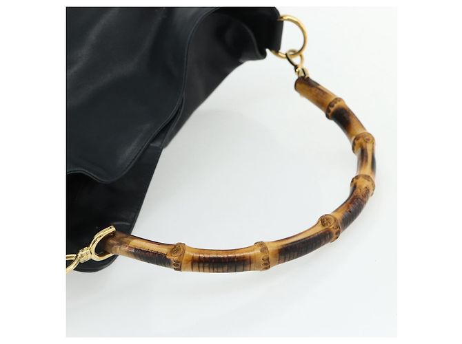 Borsa a Spalla GUCCI Bamboo in Pelle Nera e Oro 001 1577 2615 Auth bs34923 Nero D'oro - vista 7