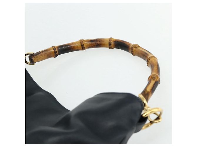Borsa a Spalla GUCCI Bamboo in Pelle Nera e Oro 001 1577 2615 Auth bs34923 Nero D'oro - vista 8