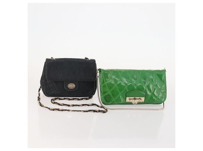 BALLY Schultertasche Lackleder 2 Set Schwarz Grün Authentisch 173296 - Ansicht 2
