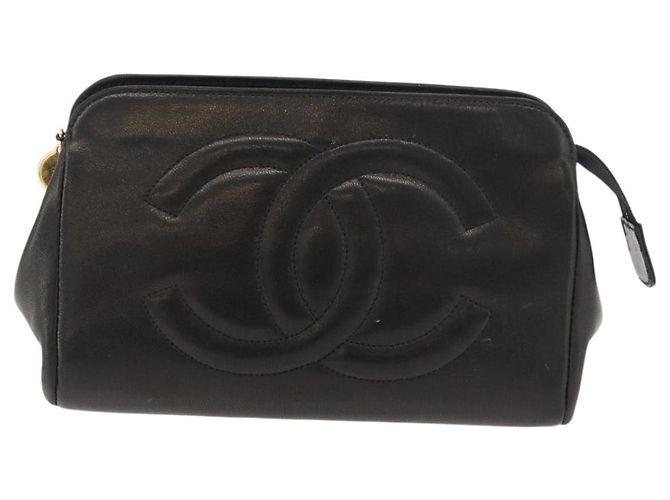 Pochette CHANEL in pelle di agnello nera e oro CC Auth bs35075 Nero D'oro - vista 13
