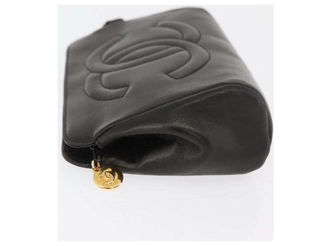 Pochette CHANEL in pelle di agnello nera e oro CC Auth bs35075 Nero D'oro - vista 4
