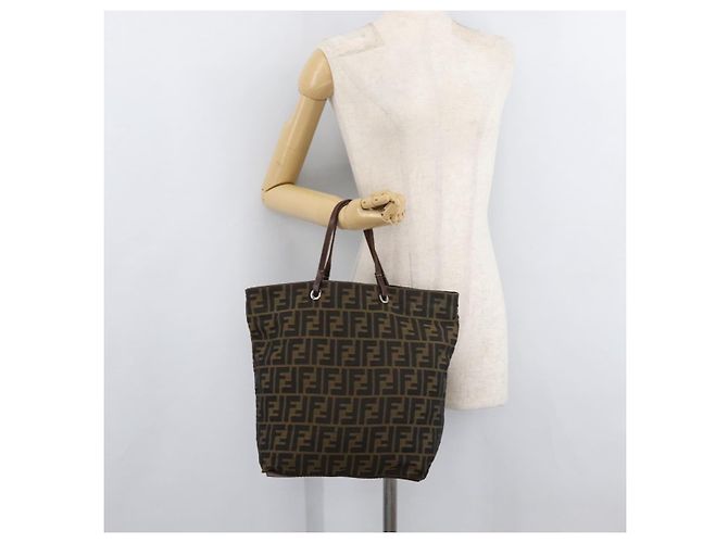 Borsa Tote FENDI Zucca Canvas Nero Marrone Auth bs35018 - vista 22