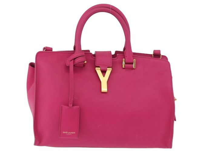 SAINT LAURENT Petit Cabas Hand Bag Leather 2way Pink Gold Auth 178276A Rosa D'oro - vista 13