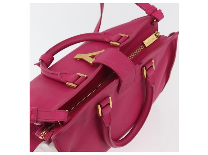 SAINT LAURENT Petit Cabas Hand Bag Leather 2way Pink Gold Auth 178276A Rosa D'oro - vista 6