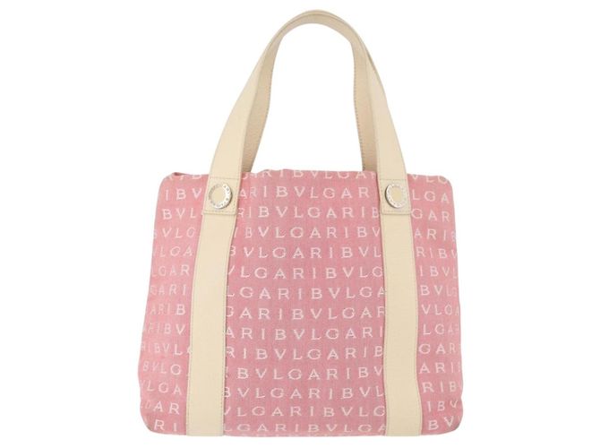 Bulgari Borsa BVLGARI Logo Mania Canvas Rosa Argento Auth 178503A - vista 2