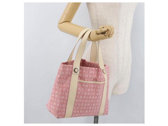 Bulgari Borsa BVLGARI Logo Mania Canvas Rosa Argento Auth 178503A - vista 20