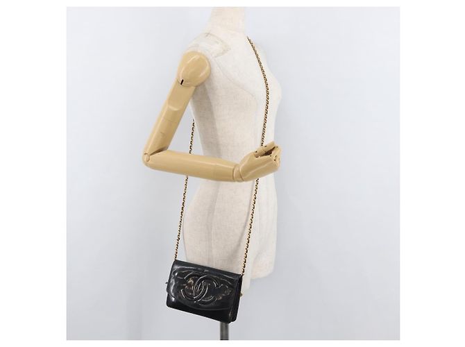 CHANEL COCO Mark Chain Shoulder Bag Pelle Vernice Nera Oro CC Auth 177451A Nero D'oro - vista 25