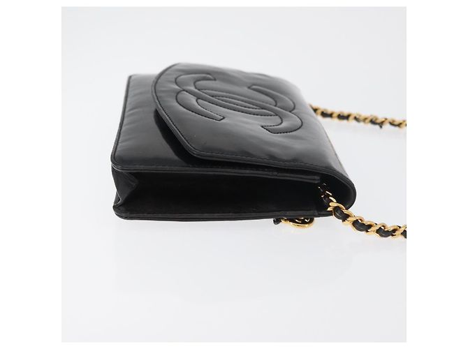 CHANEL COCO Mark Chain Shoulder Bag Pelle Vernice Nera Oro CC Auth 177451A Nero D'oro - vista 3