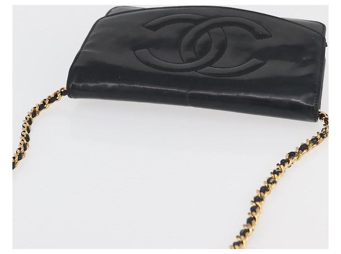 CHANEL COCO Mark Chain Shoulder Bag Pelle Vernice Nera Oro CC Auth 177451A Nero D'oro - vista 6