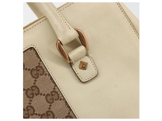Borsa a Mano GUCCI GG Canvas Pelle Beige Oro 120895 Auth 177265 D'oro - vista 10