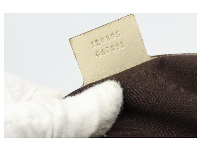 Borsa a Mano GUCCI GG Canvas Pelle Beige Oro 120895 Auth 177265 D'oro - vista 12