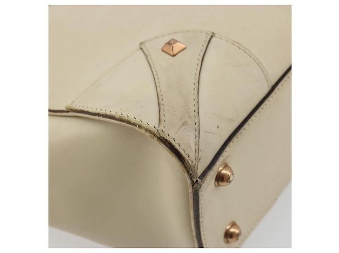 Borsa a Mano GUCCI GG Canvas Pelle Beige Oro 120895 Auth 177265 D'oro - vista 16