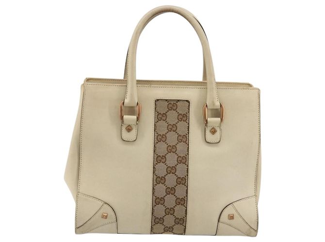 Borsa a Mano GUCCI GG Canvas Pelle Beige Oro 120895 Auth 177265 D'oro - vista 2