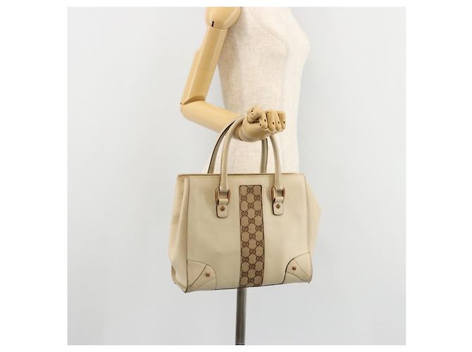 Borsa a Mano GUCCI GG Canvas Pelle Beige Oro 120895 Auth 177265 D'oro - vista 22