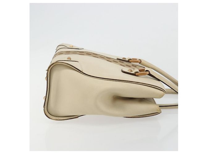 Borsa a Mano GUCCI GG Canvas Pelle Beige Oro 120895 Auth 177265 D'oro - vista 3