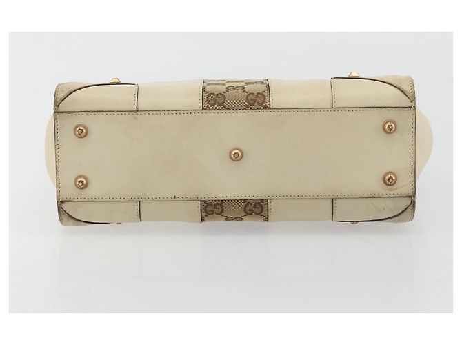 Borsa a Mano GUCCI GG Canvas Pelle Beige Oro 120895 Auth 177265 D'oro - vista 5