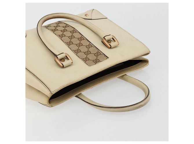 Borsa a Mano GUCCI GG Canvas Pelle Beige Oro 120895 Auth 177265 D'oro - vista 6