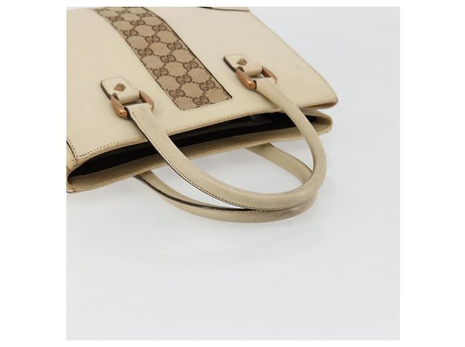 Borsa a Mano GUCCI GG Canvas Pelle Beige Oro 120895 Auth 177265 D'oro - vista 7