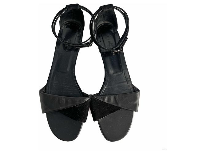 Hermès Sandali con cinturini incrociati in pelle e velluto 40 Nero - vista 2