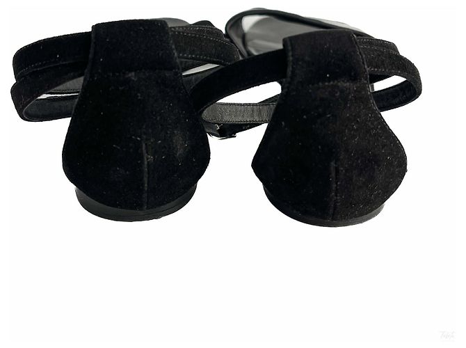 Hermès Sandali con cinturini incrociati in pelle e velluto 40 Nero - vista 3