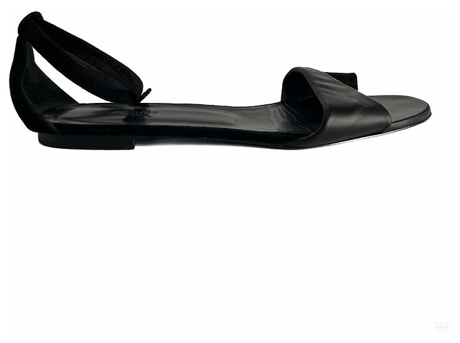 Hermès Sandali con cinturini incrociati in pelle e velluto 40 Nero - vista 4