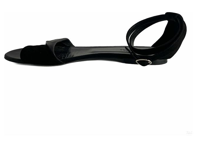 Hermès Sandali con cinturini incrociati in pelle e velluto 40 Nero - vista 5