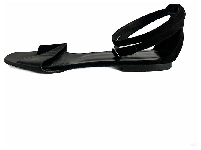 Hermès Sandali con cinturini incrociati in pelle e velluto 40 Nero - vista 7